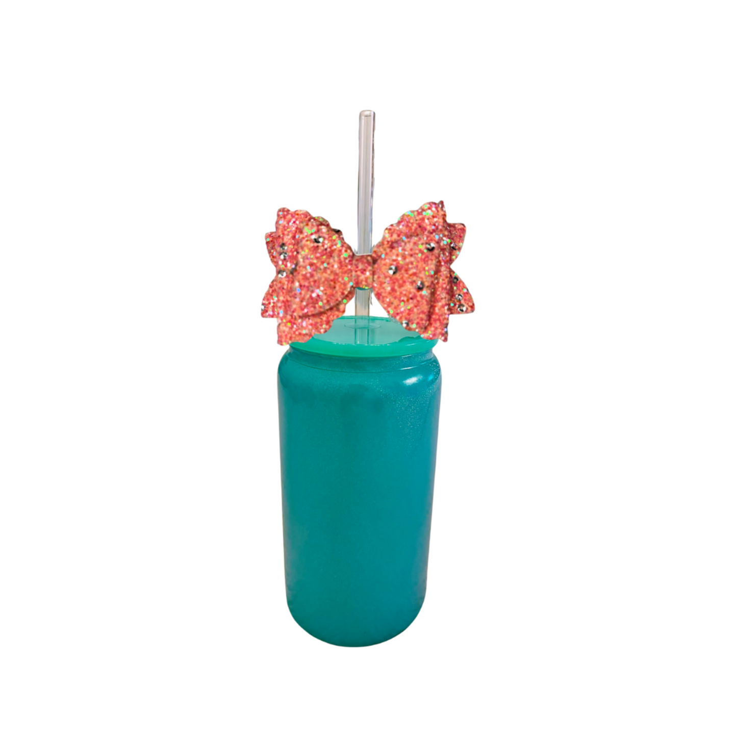 Green Glass Can with Lid, Straws, and Bow - 16 oz Glass Drinking Cup, Ice Glass Coffee Cup, Tumbler Drinking Glasses
