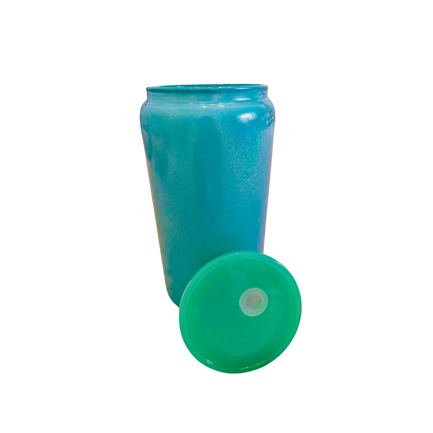 Green Glass Can with Lid, Straws, and Bow - 16 oz Glass Drinking Cup, Ice Glass Coffee Cup, Tumbler Drinking Glasses