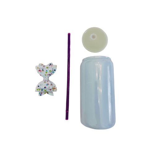 White Glass Can with Lid, Straws, and Bow - 16 oz Glass Drinking Cup, Ice Glass Coffee Cup, Tumbler Drinking Glasses