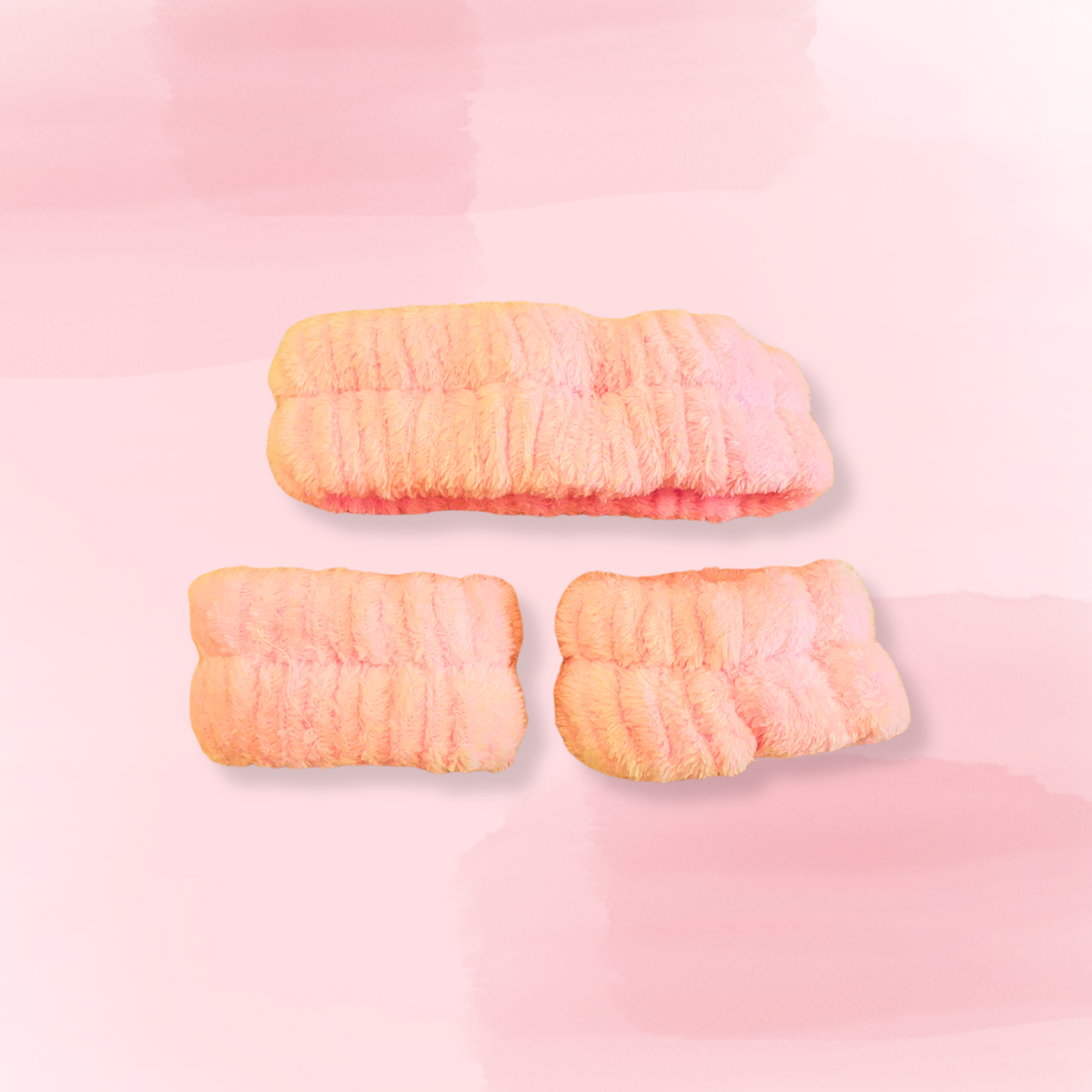 Pink Spa Headband and Wristband Set of 2, Washing Face Headband and Microfiber Wristband Set, Skincare Headbands Wristbands for Washing Face