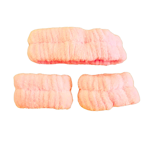 Pink Spa Headband and Wristband Set of 2, Washing Face Headband and Microfiber Wristband Set, Skincare Headbands Wristbands for Washing Face