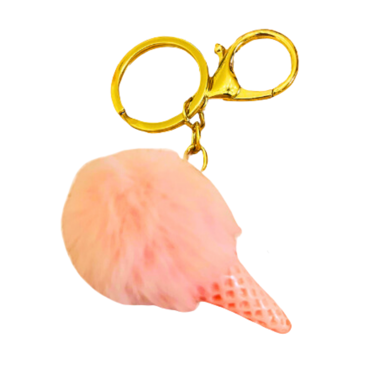 Cute Pink Pom Pom Ice Cream Keychain for Women, Pink Plush Bag Car Key and Wallet Keychain Accessories
