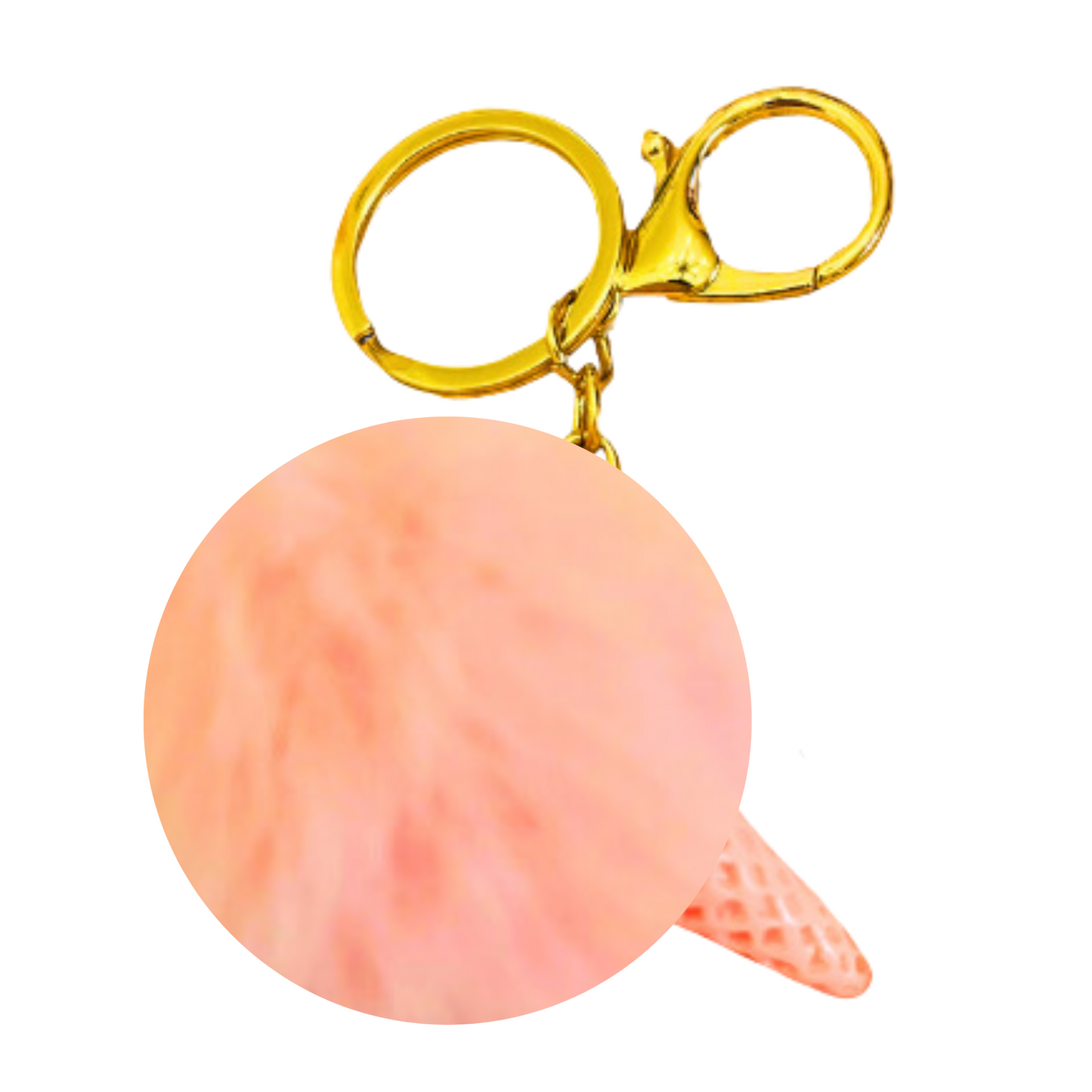Cute Pink Pom Pom Ice Cream Keychain for Women, Pink Plush Bag Car Key and Wallet Keychain Accessories
