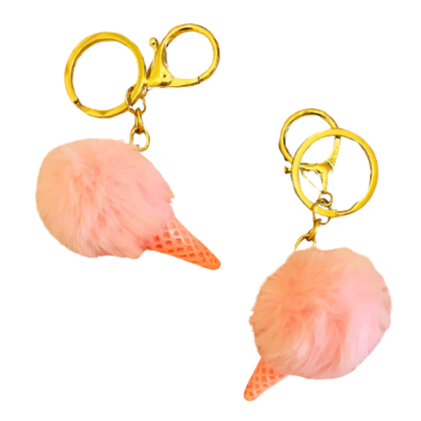 Cute Pink Pom Pom Ice Cream Keychain for Women, Pink Plush Bag Car Key and Wallet Keychain Accessories