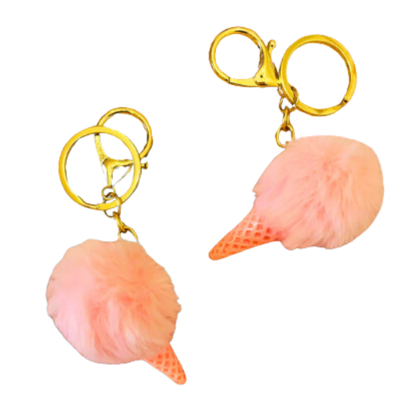 Cute Pink Pom Pom Ice Cream Keychain for Women, Pink Plush Bag Car Key and Wallet Keychain Accessories