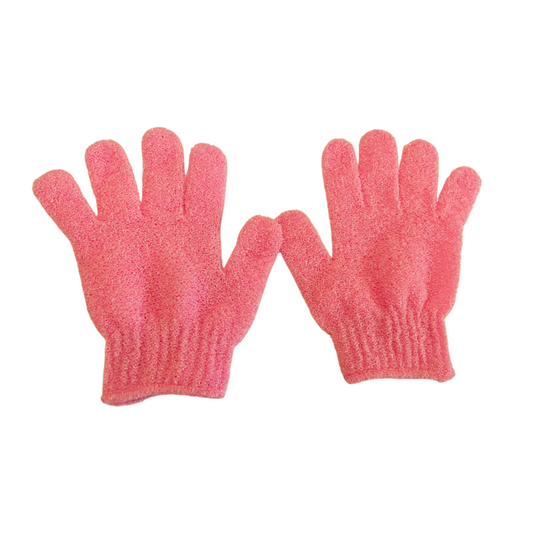 Pink Dual Exfoliating Gloves Wash for Shower Body Scrub/Bath Gloves Exfoliating Mitt Remove Dead Skin Cells