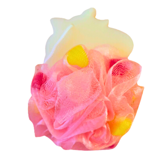 Cute Unicorn Shaped Loofah Bath Sponge, Pink Loofah Exfoliating Mesh Shower Ball Sponge Bath Accessories