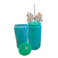 💚 Green Bow Glass Can Cup with Lid & Straw | 16 oz