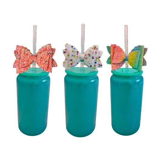 Green Glass Can with Lid, Straws, and Bow - 16 oz Glass Drinking Cup, Ice Glass Coffee Cup, Tumbler Drinking Glasses