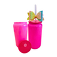 🎀 Dark Pink Bow Glass Can Cup with Lid & Straw | 16 oz