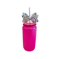 🎀 Dark Pink Bow Glass Can Cup with Lid & Straw | 16 oz