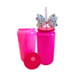 🎀 Dark Pink Bow Glass Can Cup with Lid & Straw | 16 oz