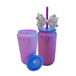 💜 Purple Bow Glass Can Cup with Lid & Straw | 16 oz