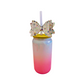 🎀 Pink & White Bow Glass Can Cup with Lid & Straw | 16 oz