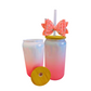 🎀 Pink & White Bow Glass Can Cup with Lid & Straw | 16 oz