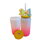 🎀 Pink & White Bow Glass Can Cup with Lid & Straw | 16 oz