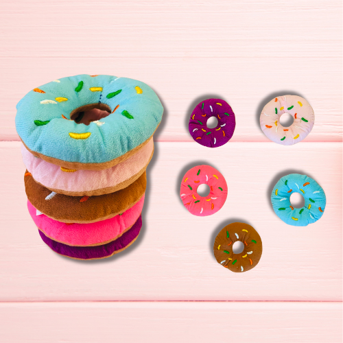 Donut Toy for Doggies - Plush Pet Toy Donuts with Squeakers Dog Chew Toy Indoor Interactive Puppy Toys Pet Supplies Accessories