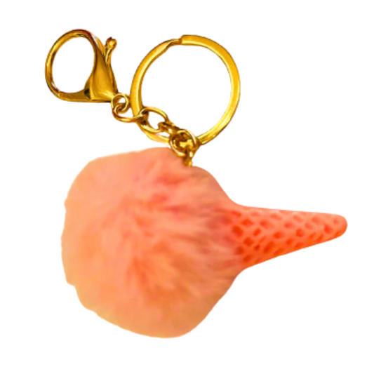 Cute Pink Pom Pom Ice Cream Keychain for Women, Pink Plush Bag Car Key and Wallet Keychain Accessories