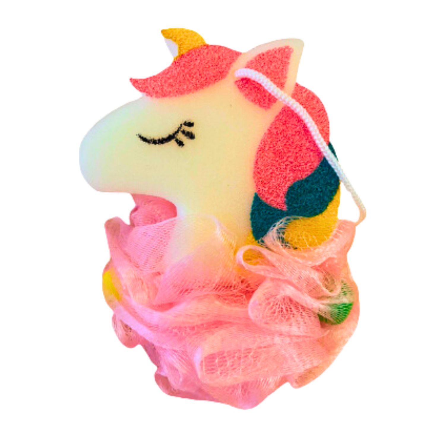 Cute Unicorn Shaped Loofah Bath Sponge, Pink Loofah Exfoliating Mesh Shower Ball Sponge Bath Accessories