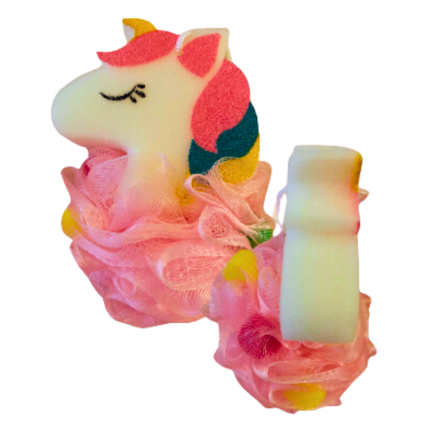 Cute Unicorn Shaped Loofah Bath Sponge, Pink Loofah Exfoliating Mesh Shower Ball Sponge Bath Accessories