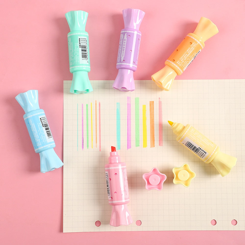 24 Colors Double Headed Highlighter Pen Kawaii Marker Candy