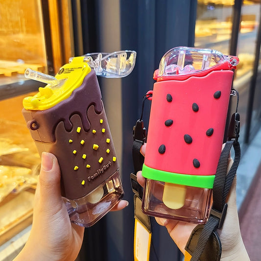 cute donut ice cream water bottle with straw