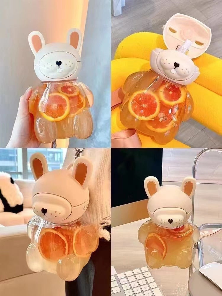 cute rabbit water  bottle with straw