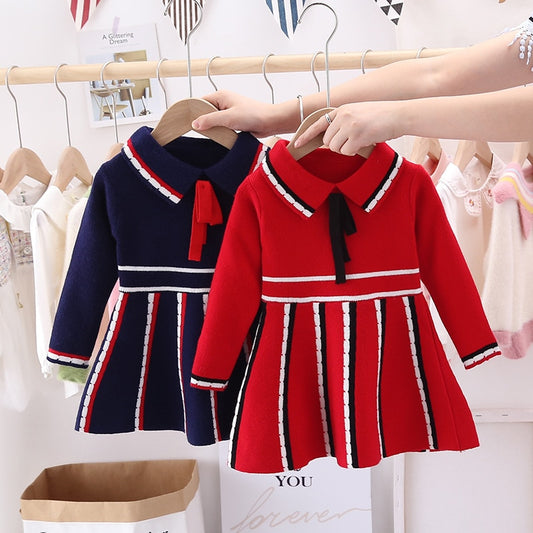 cute stripe knitted girl dress